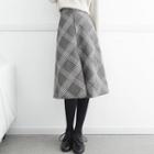 Slit-front Plaid A-line Midi Skirt