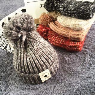 Bobble Star Applique Knit Beanie