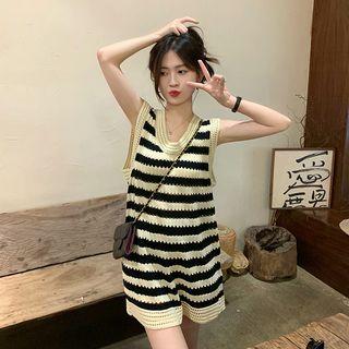 Sleeveless Striped Knit Dress Almond - One Size