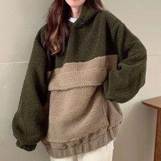 Long-sleeve Color-block Hooded Fleece Jacket