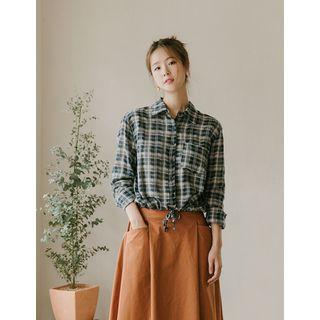 Drawcord-hem Plaid Shirt
