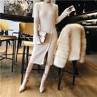 Slit Side Knit Dress Almond - One Size