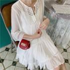 Lace Bell-sleeve Loose-fit Dress White - One Size