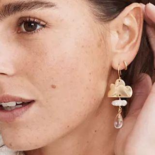Rain Cloud Faux Crystal Faux Pearl Alloy Dangle Earring Gold - One Size