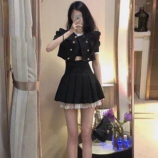 Short-sleeve Top / Pleated Skirt / Set