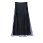 Striped Panel Plated Midi A-line Skirt