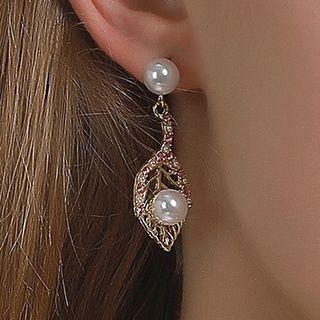 Leaf Faux Pearl Alloy Dangle Earring