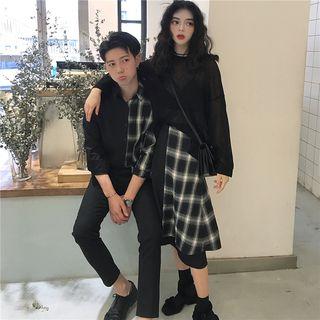 Couple Matching Long Sleeve Plaid Shirt / Skirt