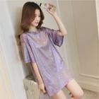 Elbow-sleeve Glitter Oversized T-shirt