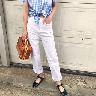 High-rise Cotton Straight-cut Pants