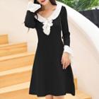 Collared Bell-sleeve Mini A-line Knit Dress