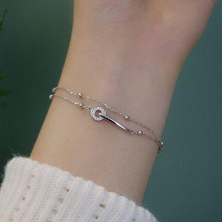 Geometric Rhinestone Layered Sterling Silver Bracelet 1 Pc - Silver - One Size
