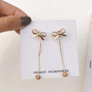 Bow Bead Drop Earring 1 Pair - Stud Earring - As Shown In Figure - One Size