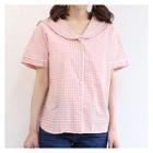 Sailor-collar Gingham Shirt