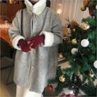 Faux-shearling Trim Herringbone Coat Gray - One Size