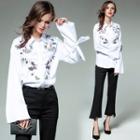 Bell Sleeve Embroidery Blouse
