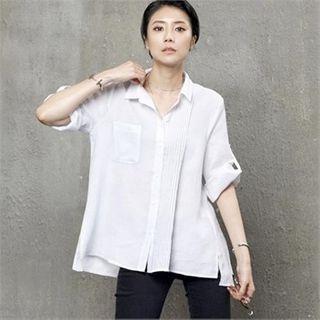 Tap-sleeve Pintuck-front Shirt