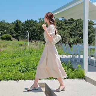 Ruffled Crepe Maxi Wrap Dress