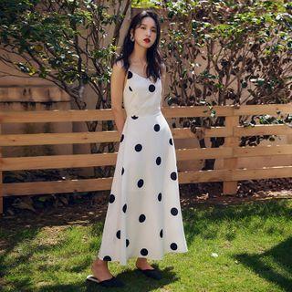 Spaghetti Strap Dotted Bow-back Maxi A-line Dress