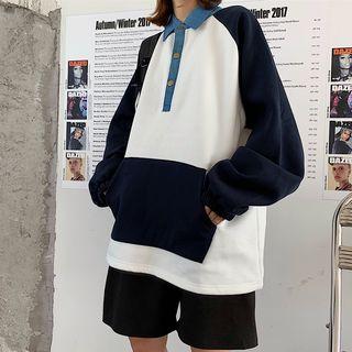 Collared Color Block Sweatshirt