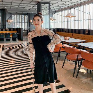 Mock Two-piece Dotted Panel Velvet Dress