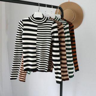 Long-sleeve Two-tone Striped Knit Top