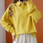 Long-sleeve Floral Embroidered Shirt Yellow - One Size