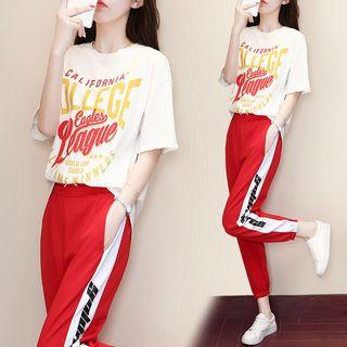 Set: Short-sleeve T-shirt + Contrast-trim Pants