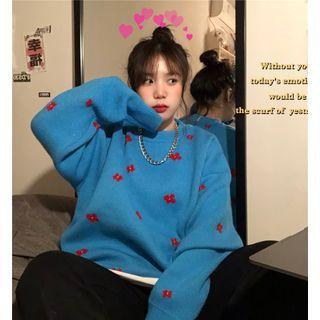 Floral Print Knit Sweater Blue - One Size