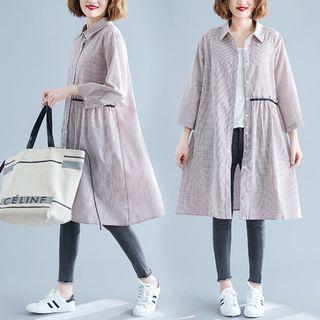 3/4-sleeve Checker Shirt Dress