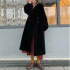 Corduroy Double Breasted Long Coat As Shown In Figure - One Size