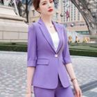 Elbow-sleeve Fringed Trim Blazer / Dress Pants