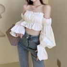 Long-sleeve Off-shoulder Smocked Cropped Top