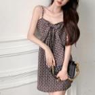 Spaghetti Strap Bow Accent Printed Mini A-line Dress