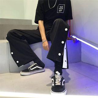 Button Detail Straight-cut Pants