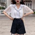 Chiffon Elbow-sleeve Shirt / Denim Shorts