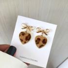 Alloy Bow Leopard Print Heart Dangle Earring