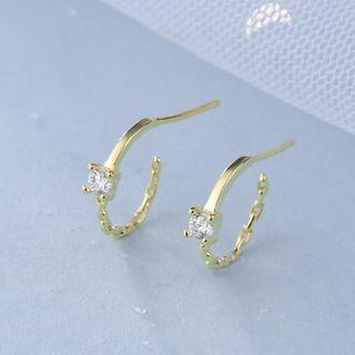 925 Sterling Silver Cz Mini Hoop Earring 1 Pair - E142 - Gold - One Size