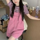 Short-sleeve Striped T-shirt / Wide Leg Jumper Shorts