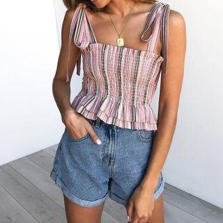 Ruched Tie-shoulder Cropped Camisole Top