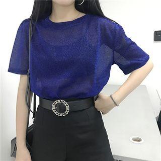 Glitter See-through Loose-fit Short-sleeve T-shirt