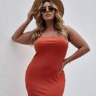 Plus Size Spaghetti-strap Slit Sheath Dress