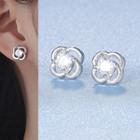 Sterling Silver Rhinestone Clover Stud Earring 1 Pair - Silver - One Size