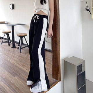 High Waist Drawstring Two Tone Slit Loose-fit Pants