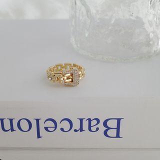 Rhinestone Belt Ring 1 Pc - Open Ring - Gold - One Size