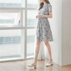 Short-sleeve Drawstring-waist Patterned Dress