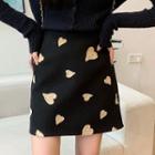 High Waist Heart Embroidered Mini A-line Skirt