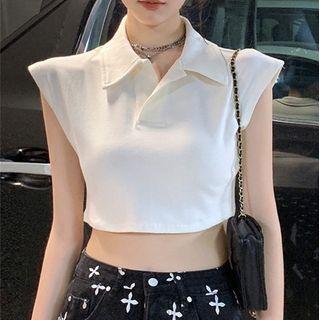 Collar Crop Tank Top Off-white - One Size