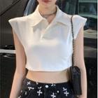Collar Crop Tank Top Off-white - One Size
