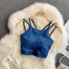 Strappy Denim Cropped Camisole Top Blue - One Size